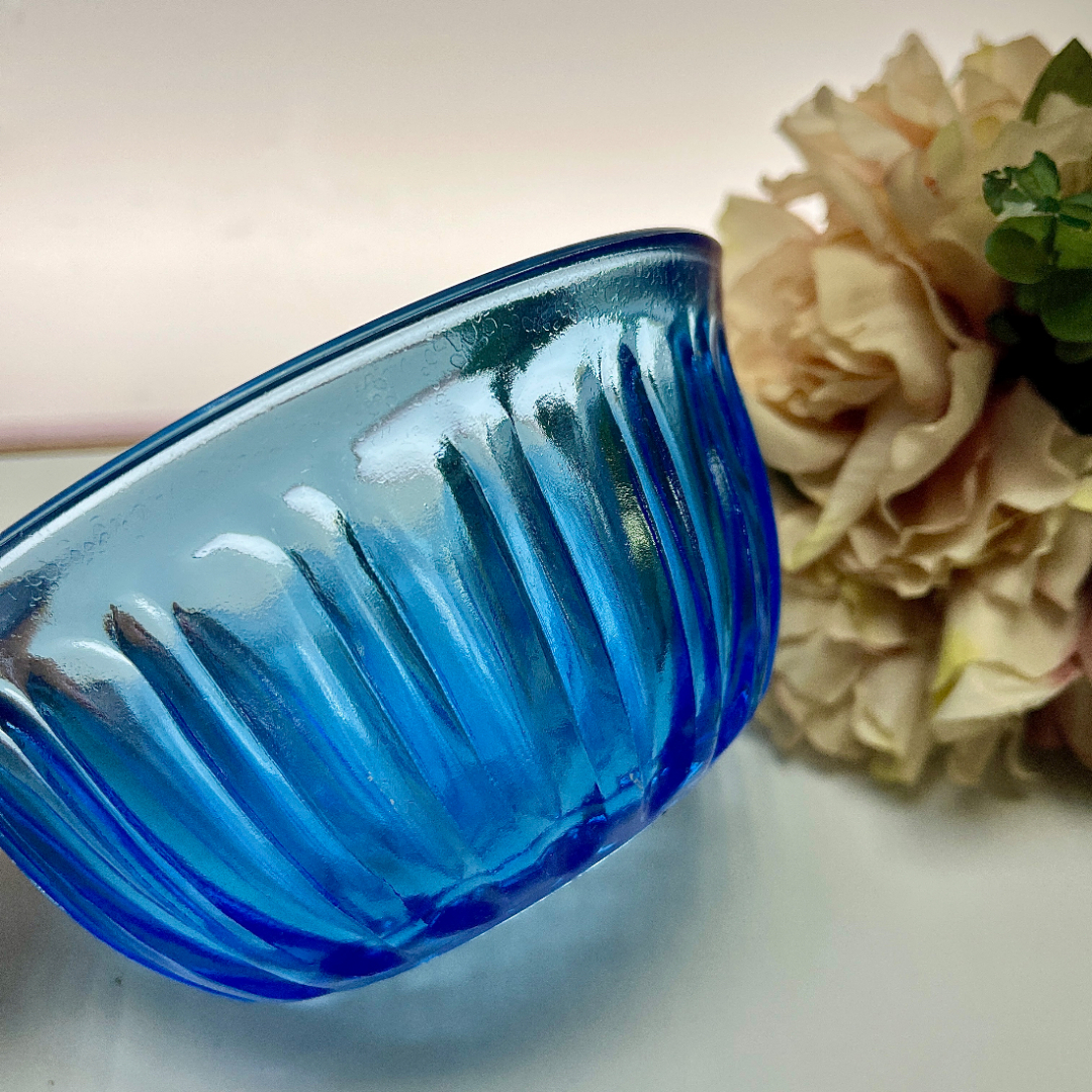 Ваза/салатник/конфетница, з-д Салаватстекло, голубое цветное стекло в прессе, винтаж, СССР. Картинка 3